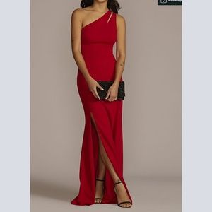 Cutout One-Shoulder Crepe Gown with Skirt Slit